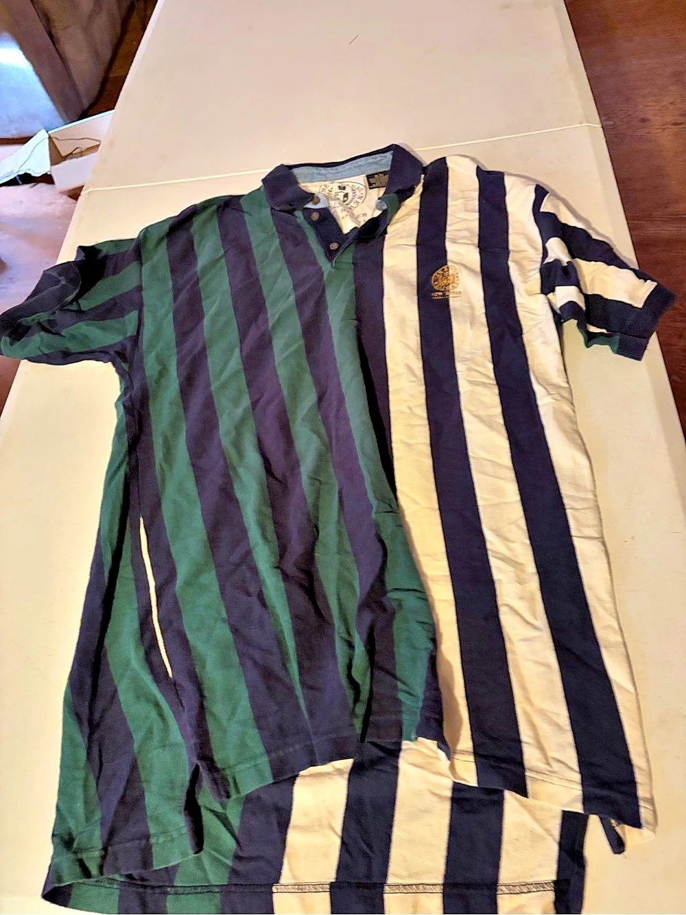 River Sports Men's Striped Polo Green & Navy Size XL